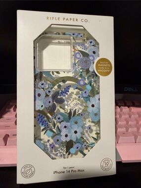 Rifle Paper Co. Blue Floral iPhone 14 Pro Max Case with Gold Accents